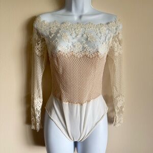 Vintage Jiki Monte-Carlo Creations Women's Bridal Lace Silk Wool Bodysuit S